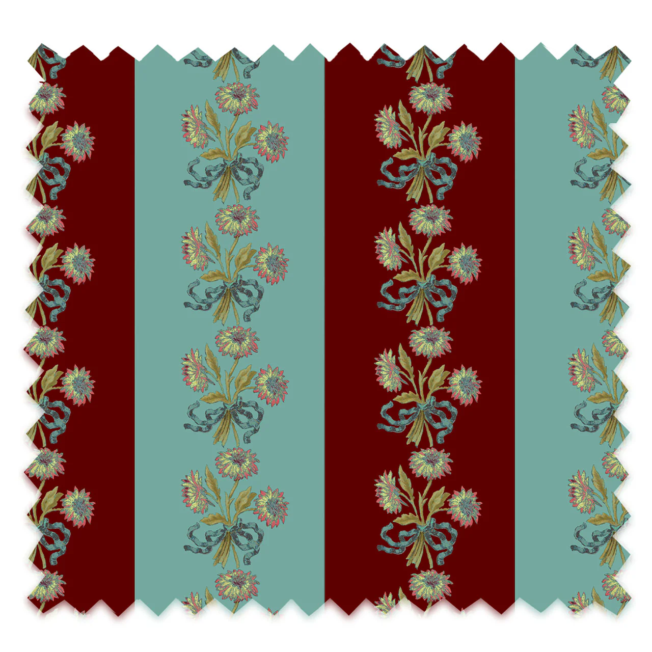 Chateau Stripe Cherry and Blue Recycled Velvet Sample