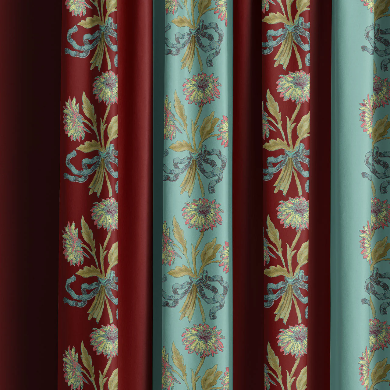 Chateau Stripe Cherry and Blue Recycled Velvet Sample - Image 2