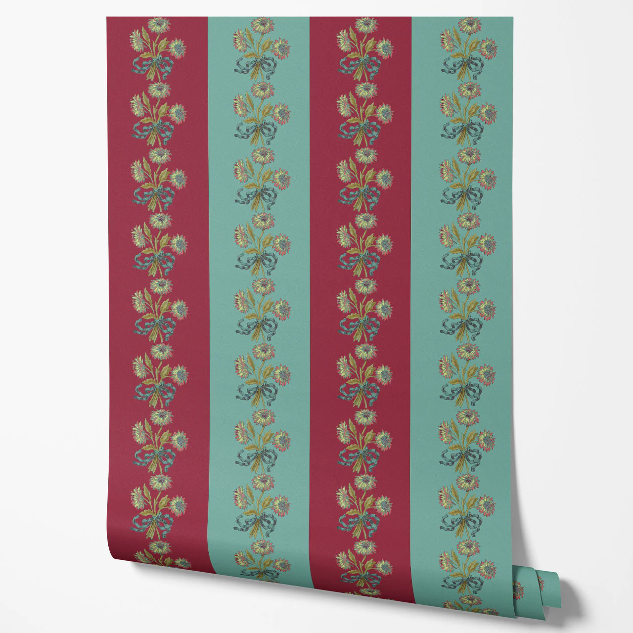 Chateau Stripe Cherry and Blue Wallpaper - Image 3