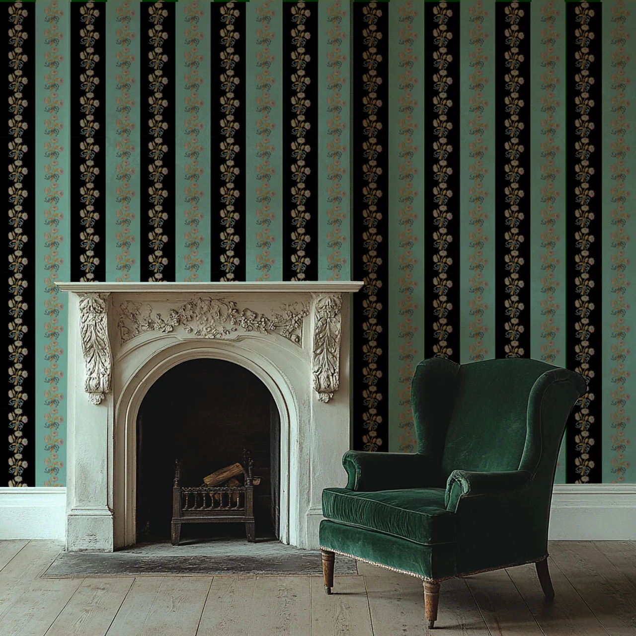 Chateau Stripe Ink and Mint Wallpaper - Image 4