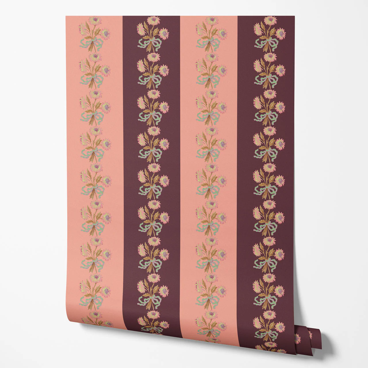 Chateau Stripe Peach and Burgundy Wallpaper - Image 3