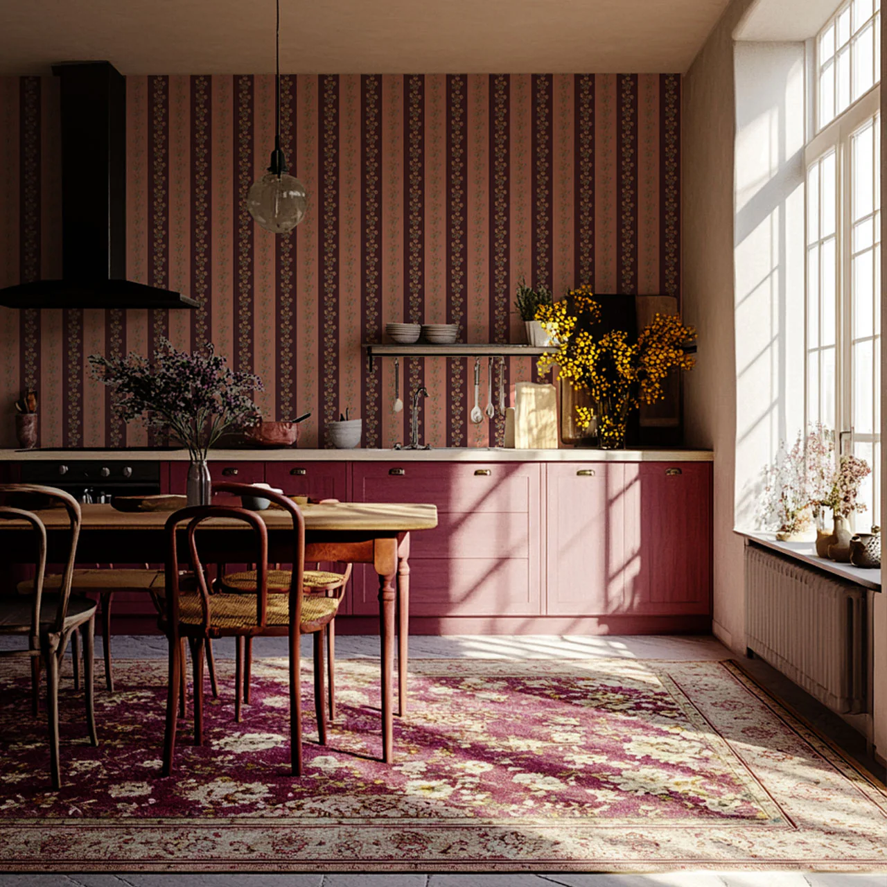Chateau Stripe Peach and Burgundy Wallpaper - Image 4