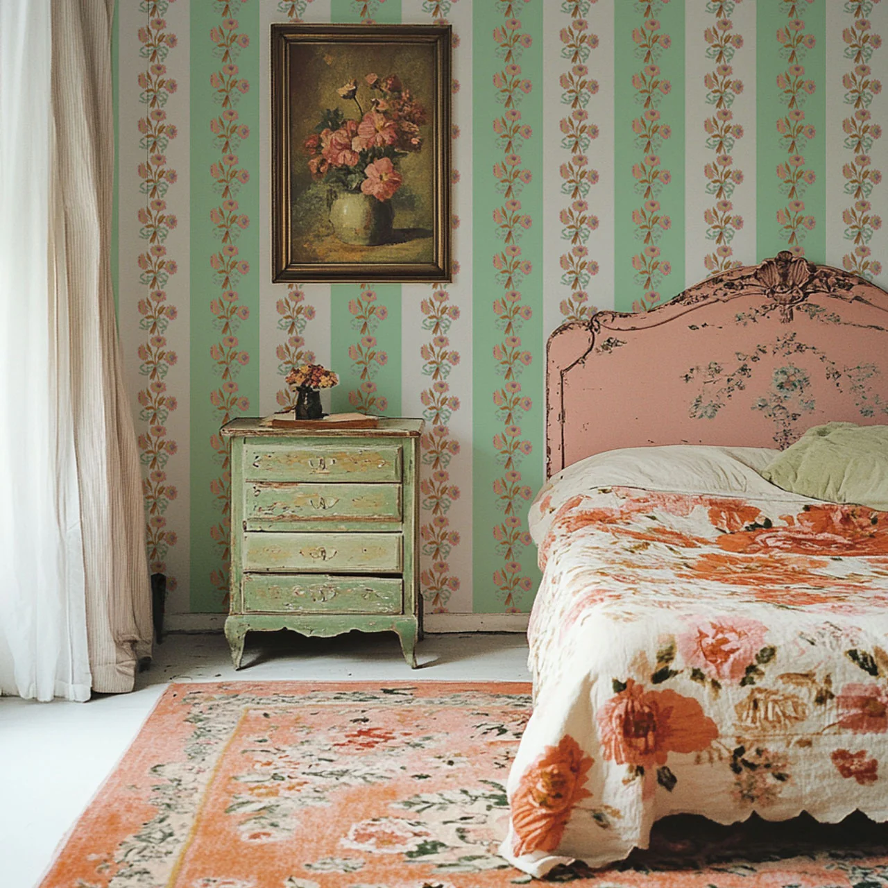Chateau Stripe Peppermint and Chalk Wallpaper - Image 4