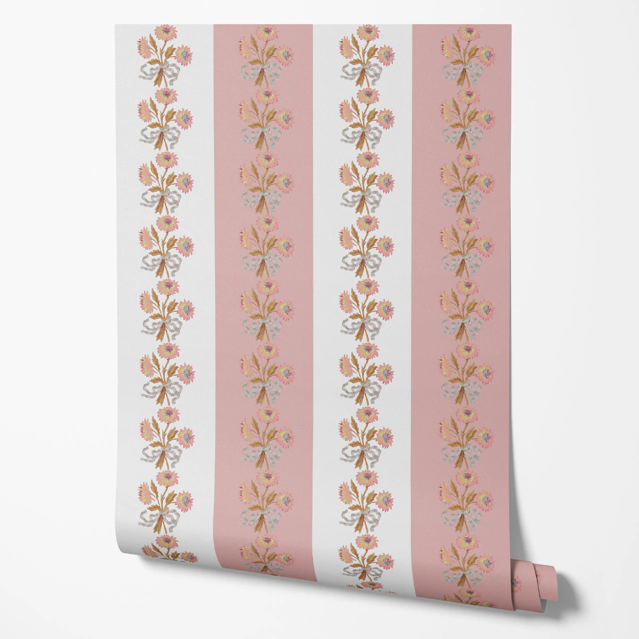 Chateau Stripe Peony and Chalk Wallpaper Sample - Image 2
