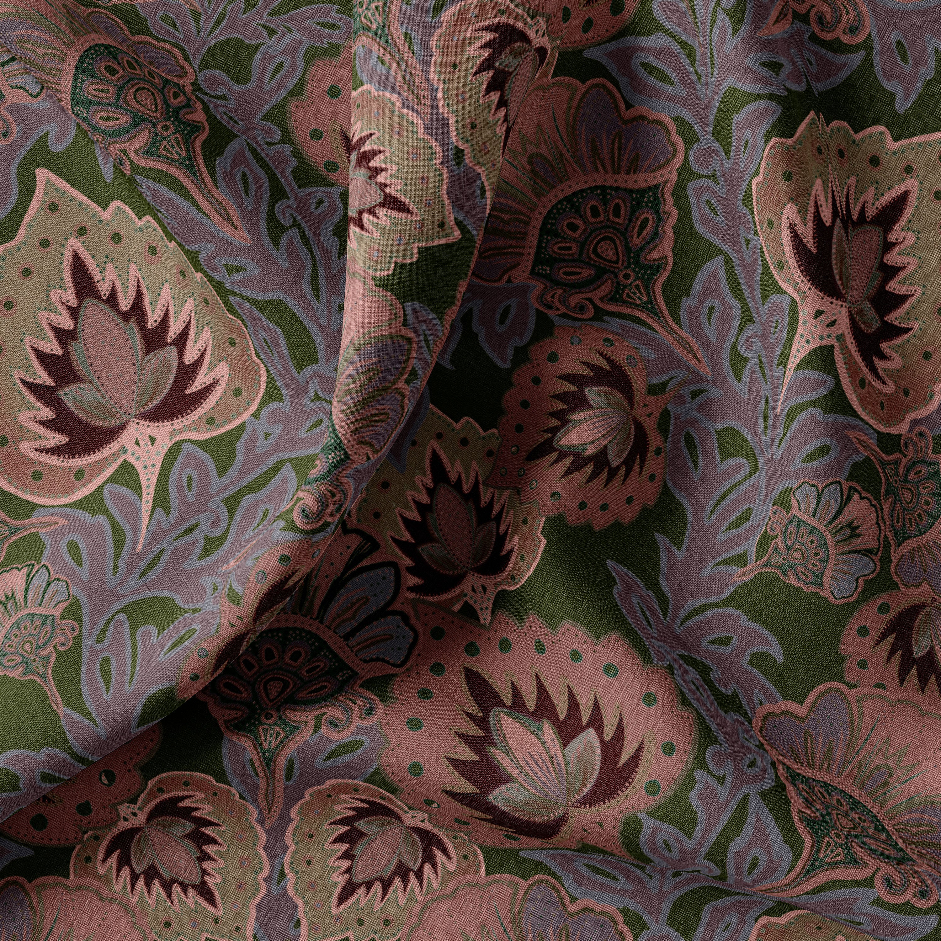 Garden of India Grass Linen Fabric Sample - Image 2