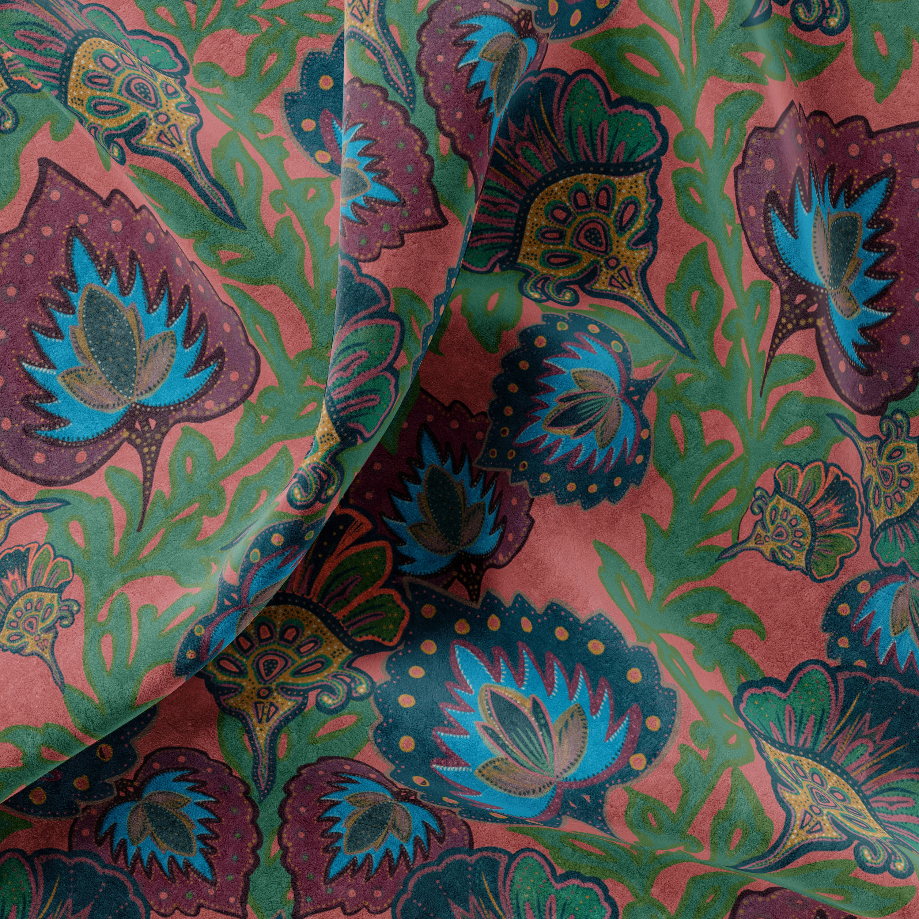 Garden of India Coral Velvet Fabric Sample - Image 2