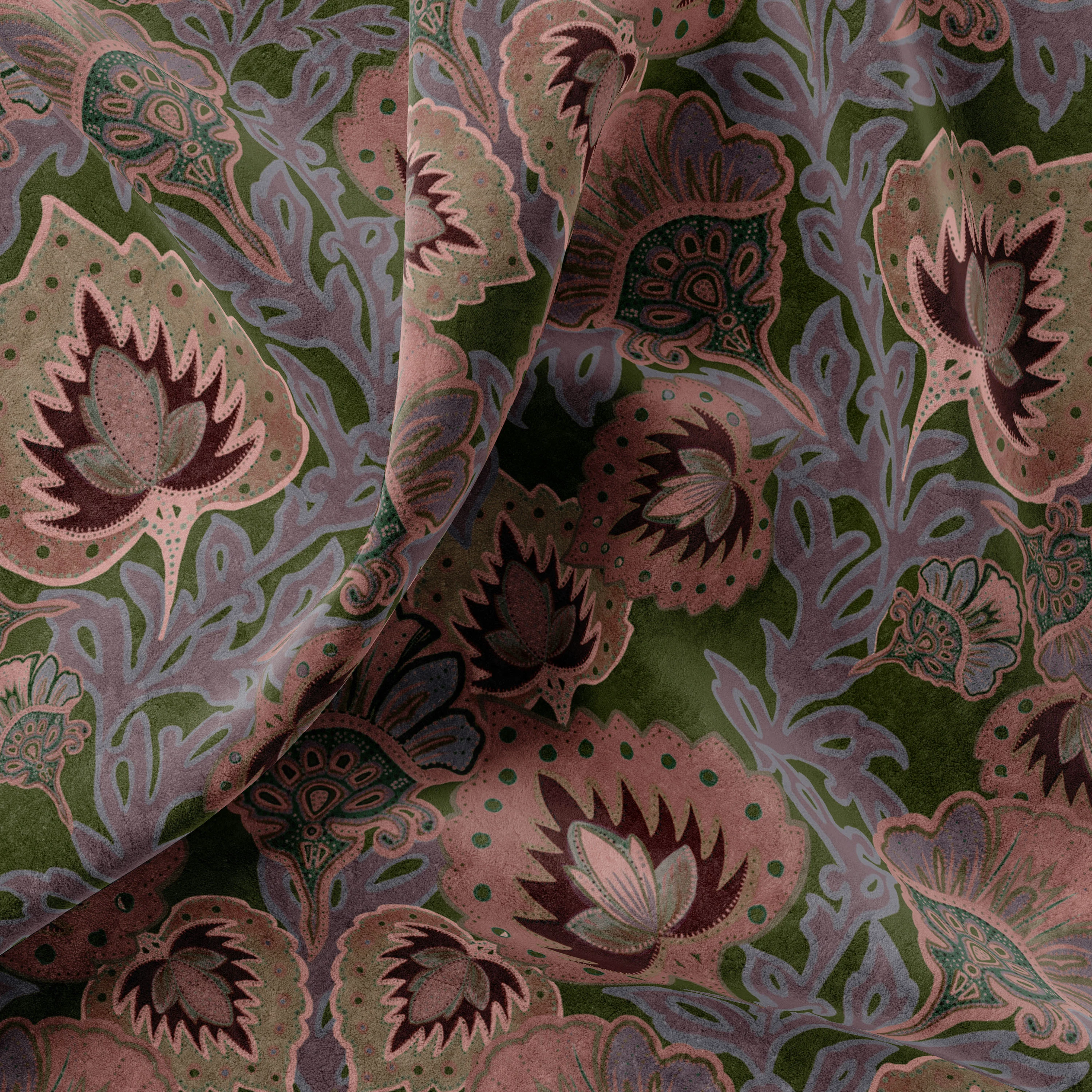 Garden of India Grass Velvet Fabric Sample - Image 2