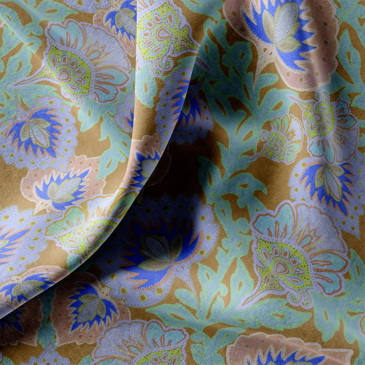 Garden of India Mustard Velvet Fabric Sample - Image 2