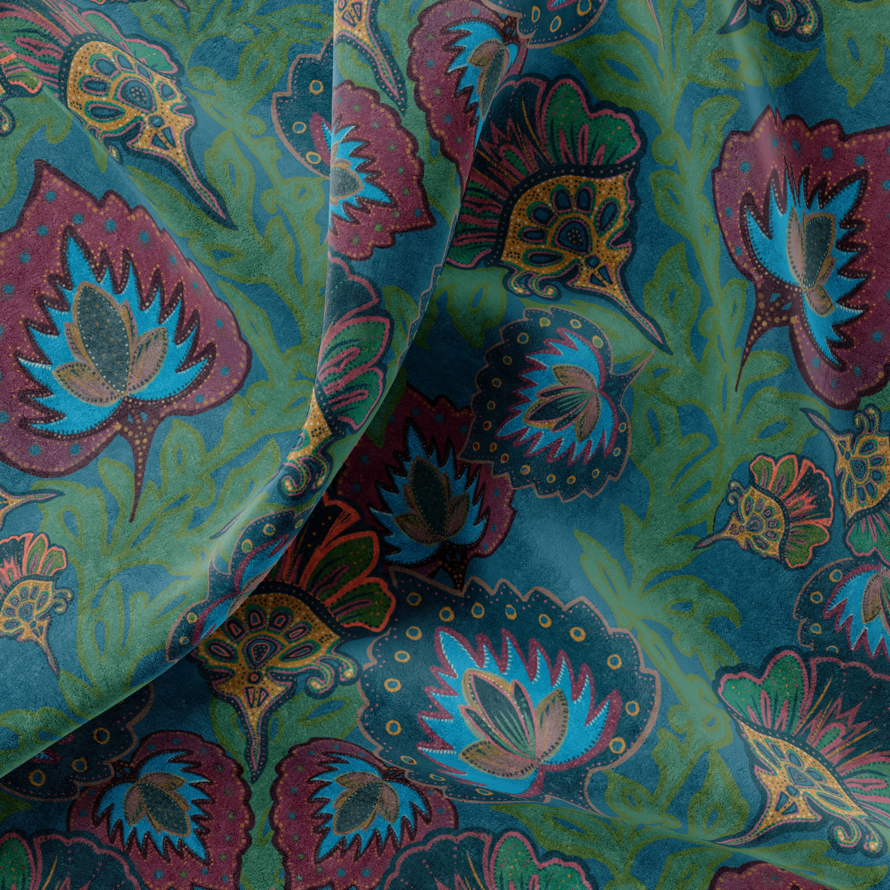 Garden of India Peacock Velvet Fabric Sample - Image 2