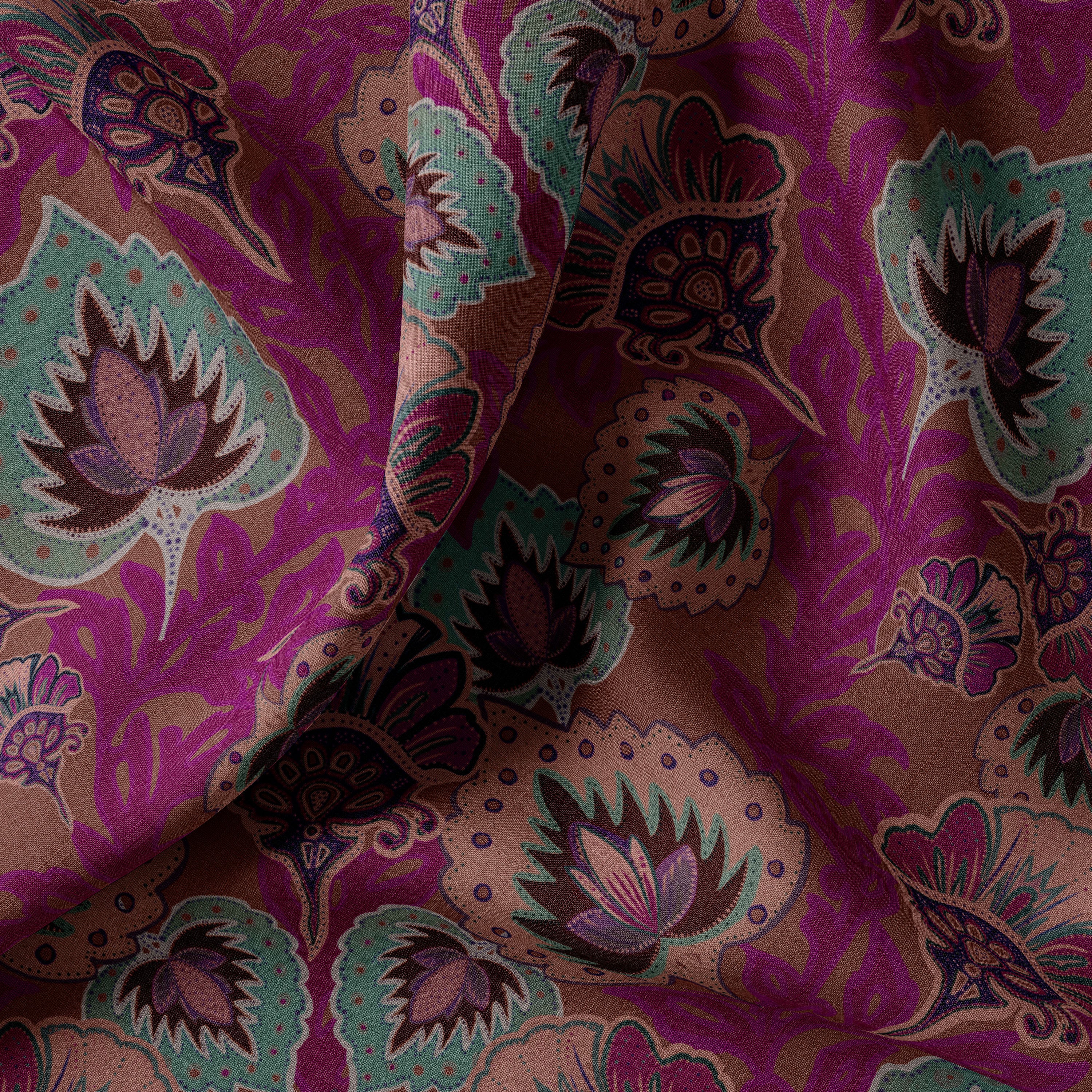 Garden of India Ruby Linen Fabric