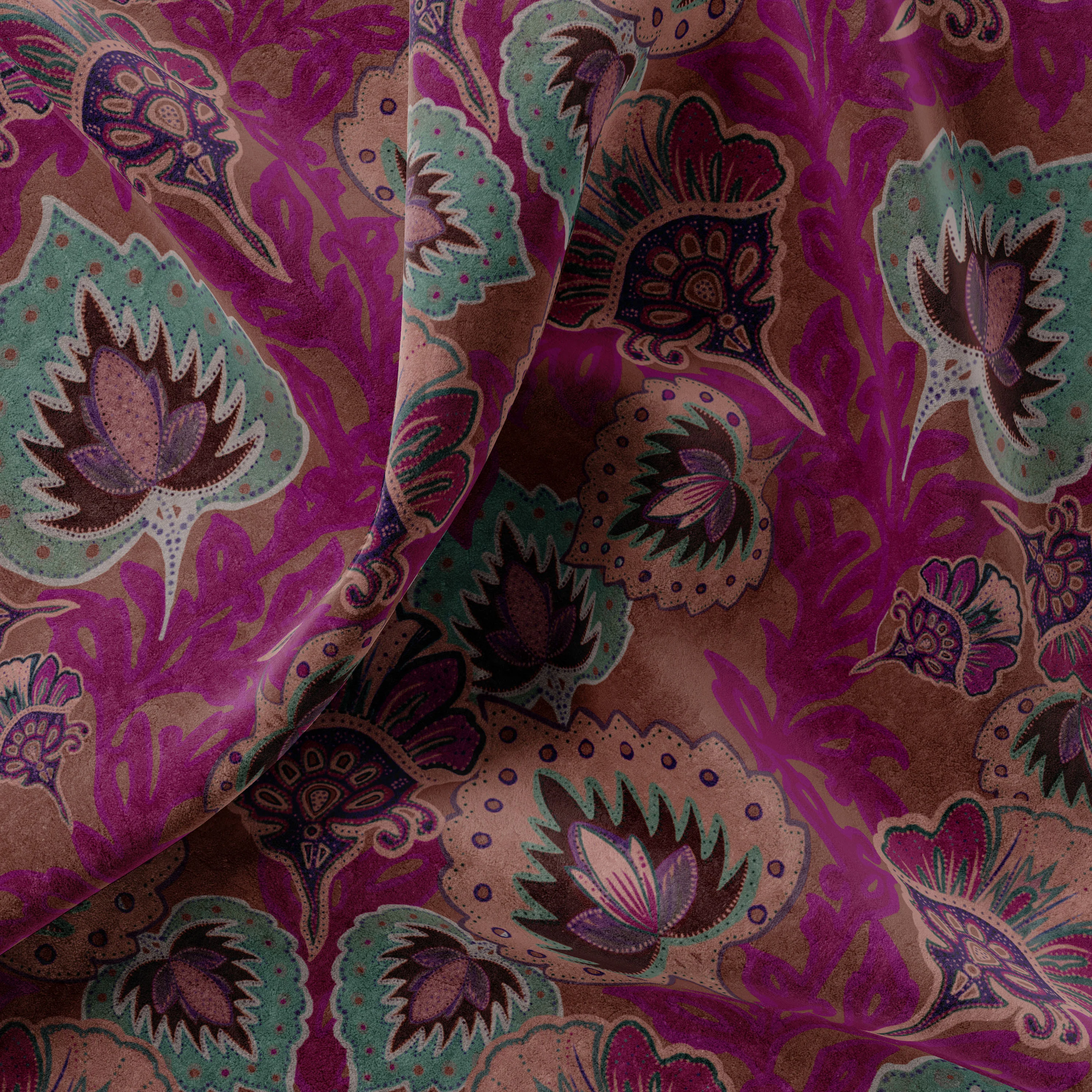 Garden of India Ruby Velvet Fabric Sample - Image 2