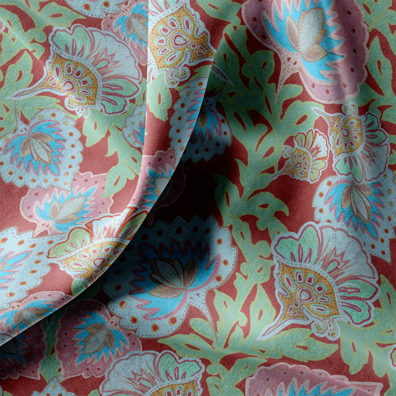 Garden of India Rust Velvet Fabric Sample - Image 2