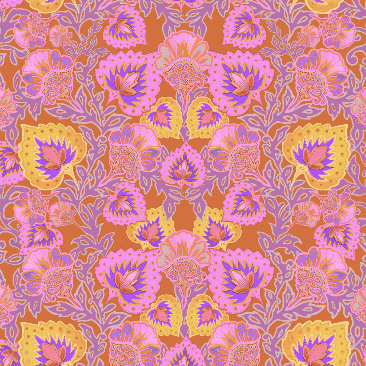 Garden of India Tangerine Velvet Fabric - Image 2