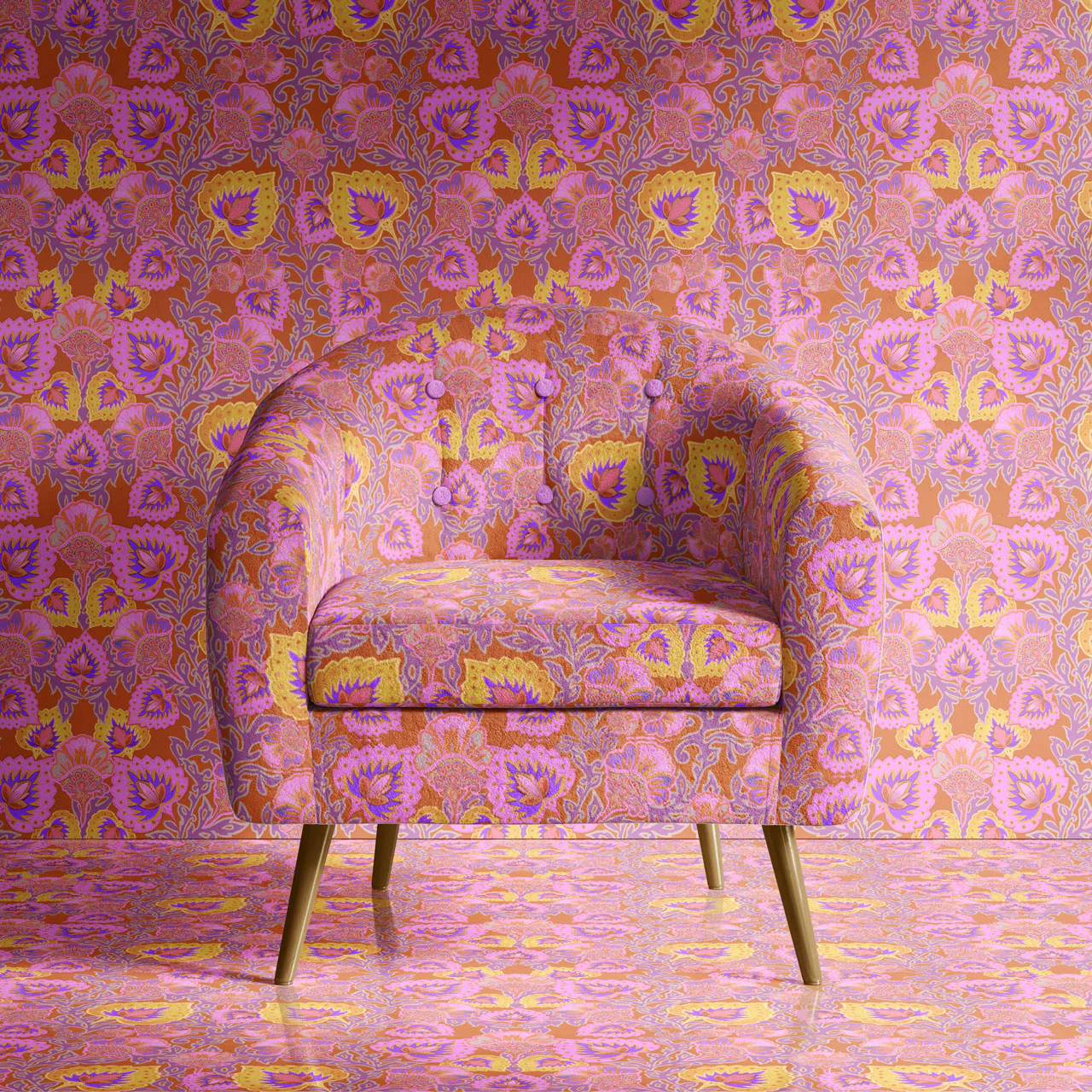 Garden of India Tangerine Wallpaper Sample - Image 2