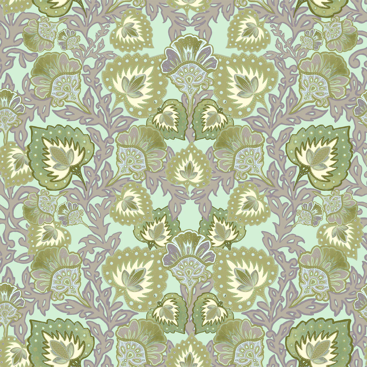 Garden of India Pistachio Velvet Fabric Sample - Image 2