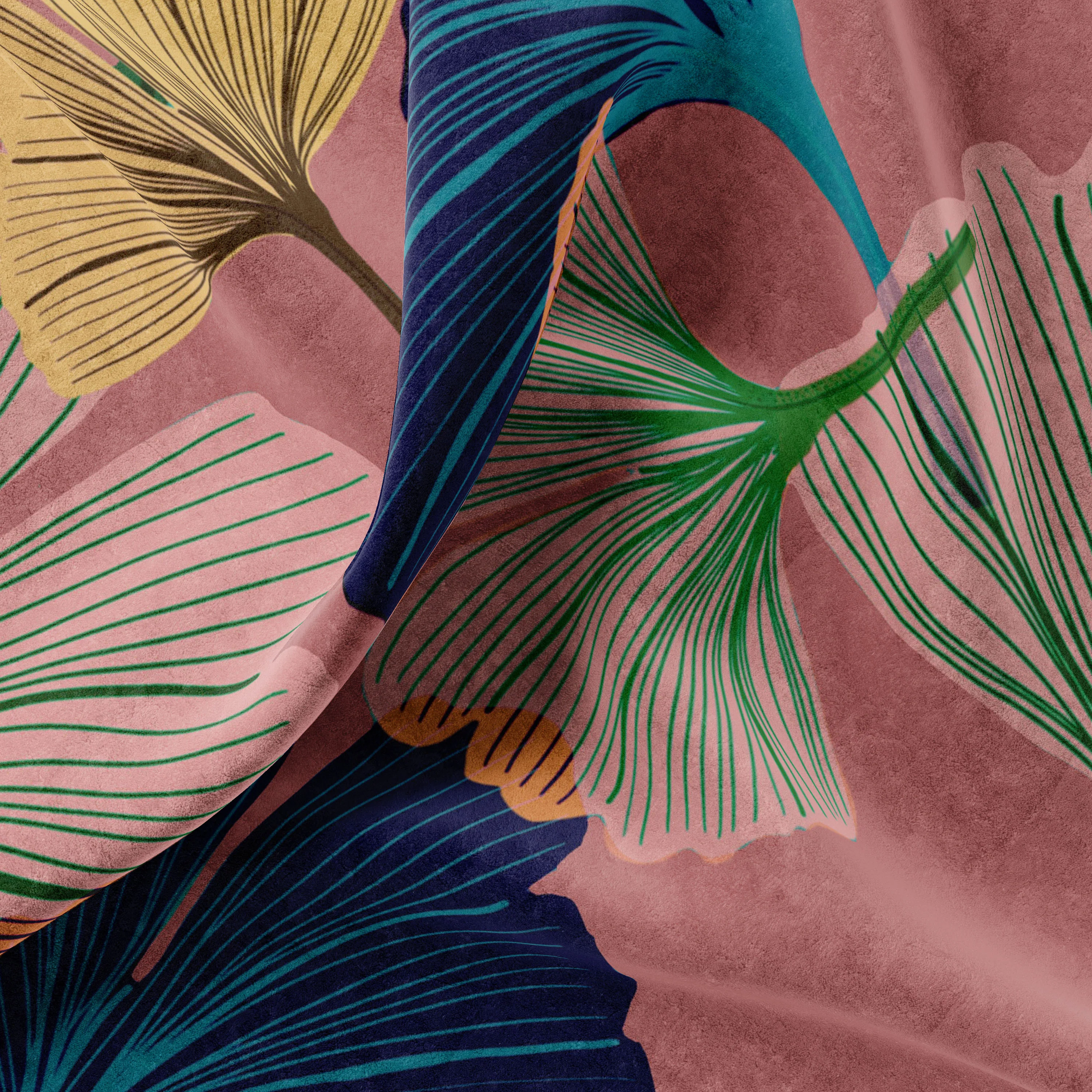 Ginkgo Rosy Velvet Fabric
