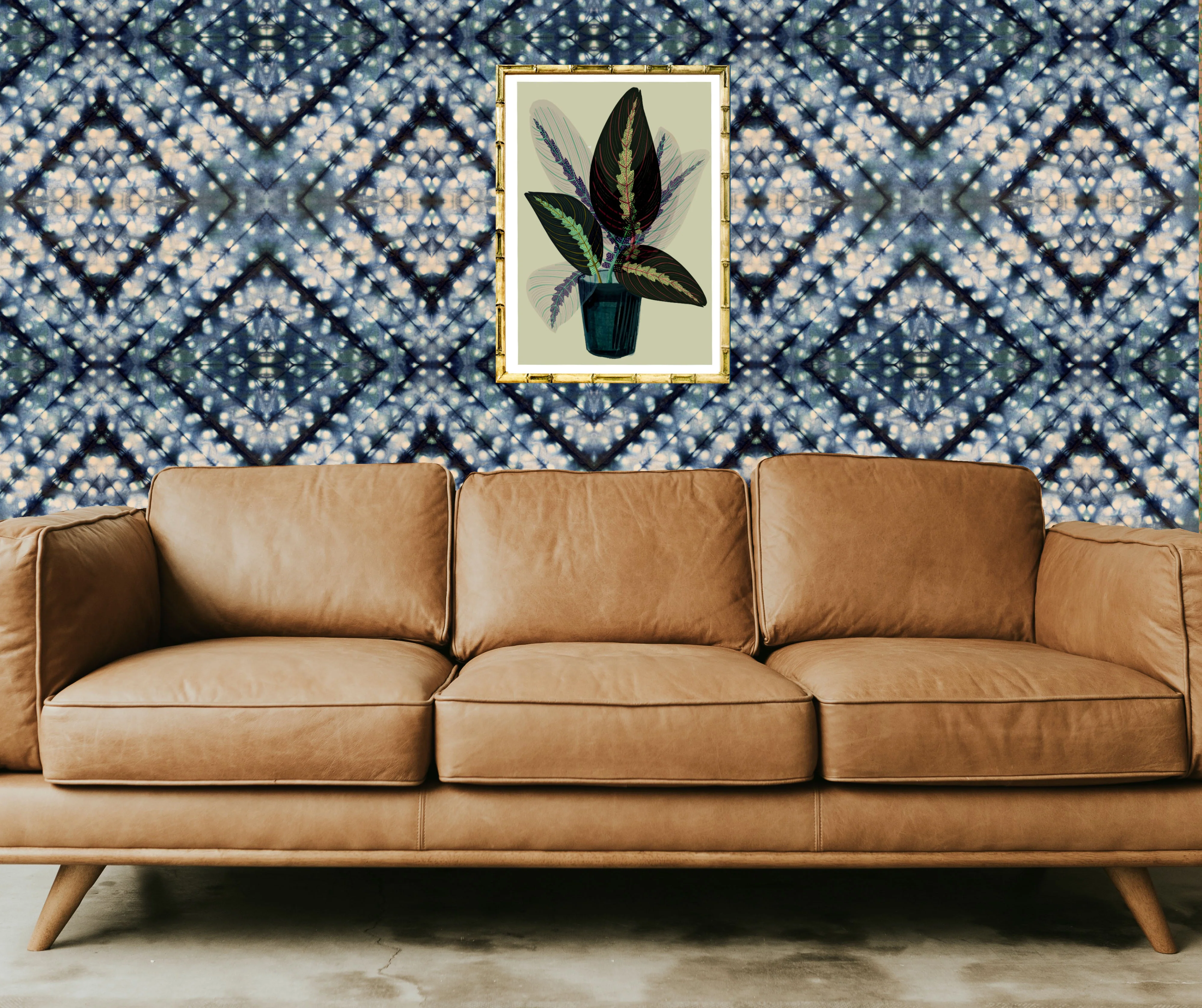 Indigo Itajime Cross Wallpaper Sample - Image 3
