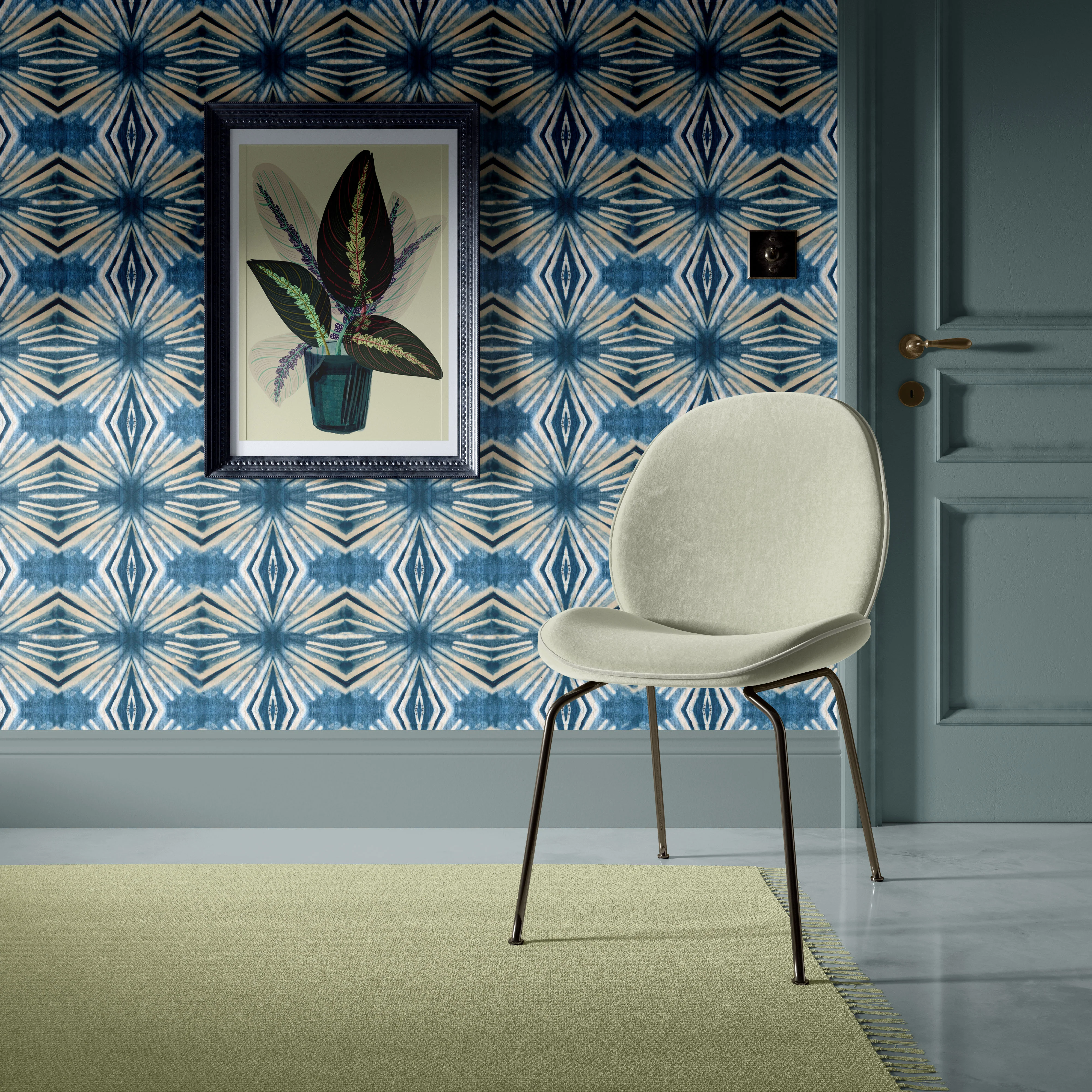 Indigo Itajime Diamond Wallpaper - Image 3