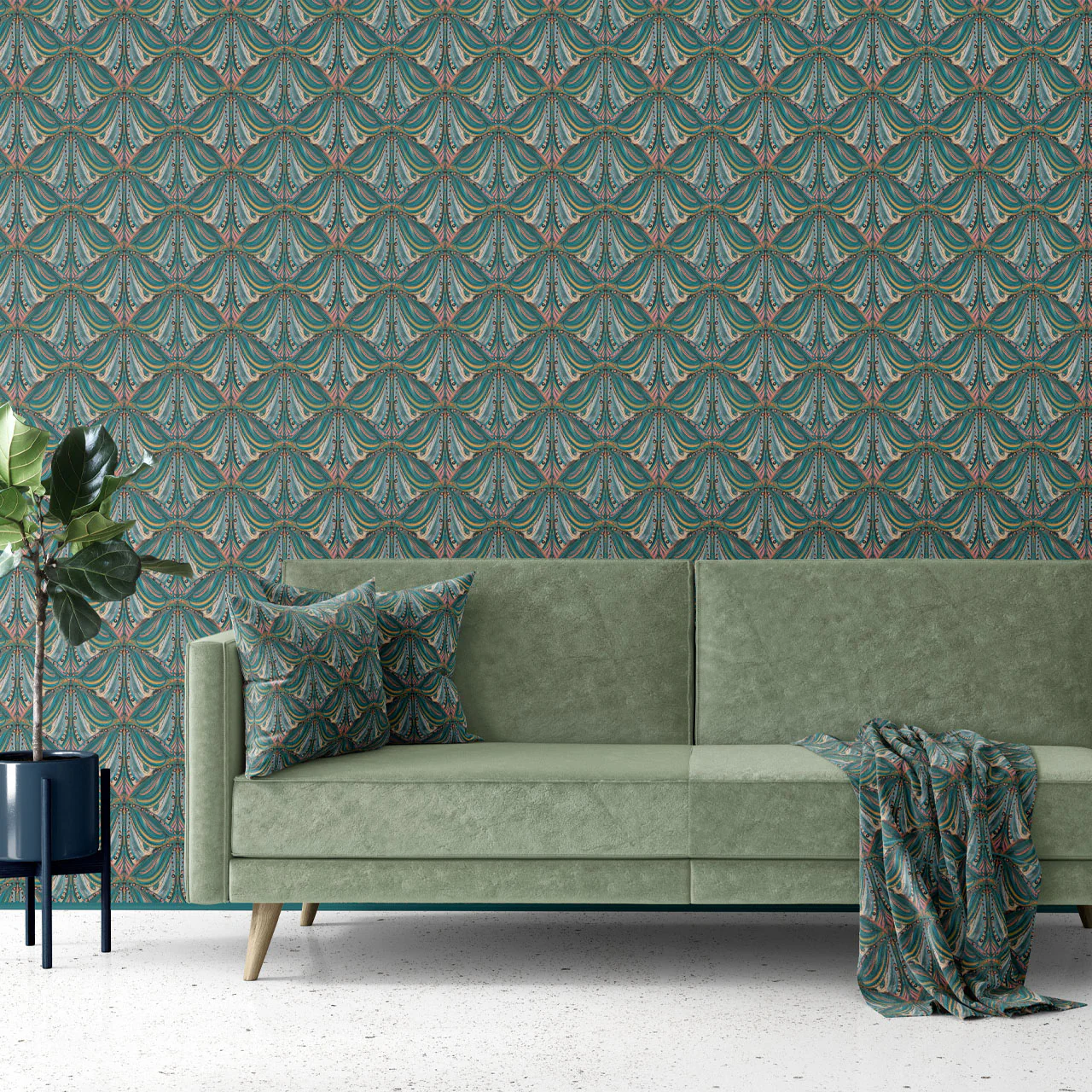 Mumbai Deco Teal Wallpaper - Image 4