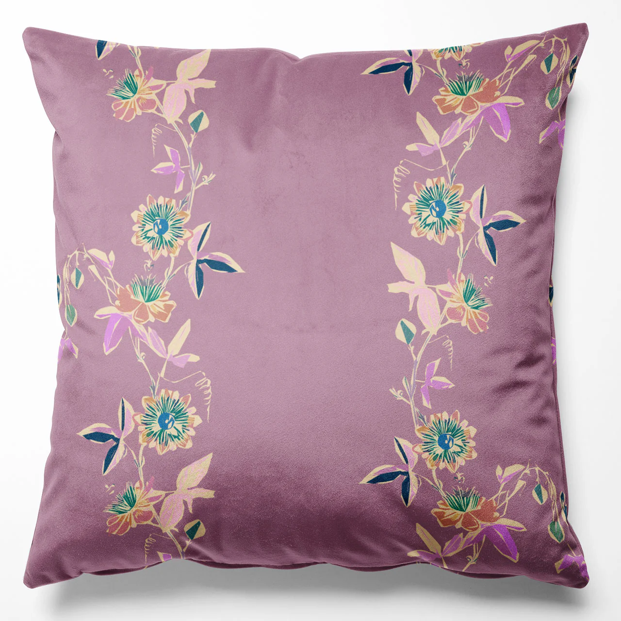 Passion Flower Lilac Velvet Cushion