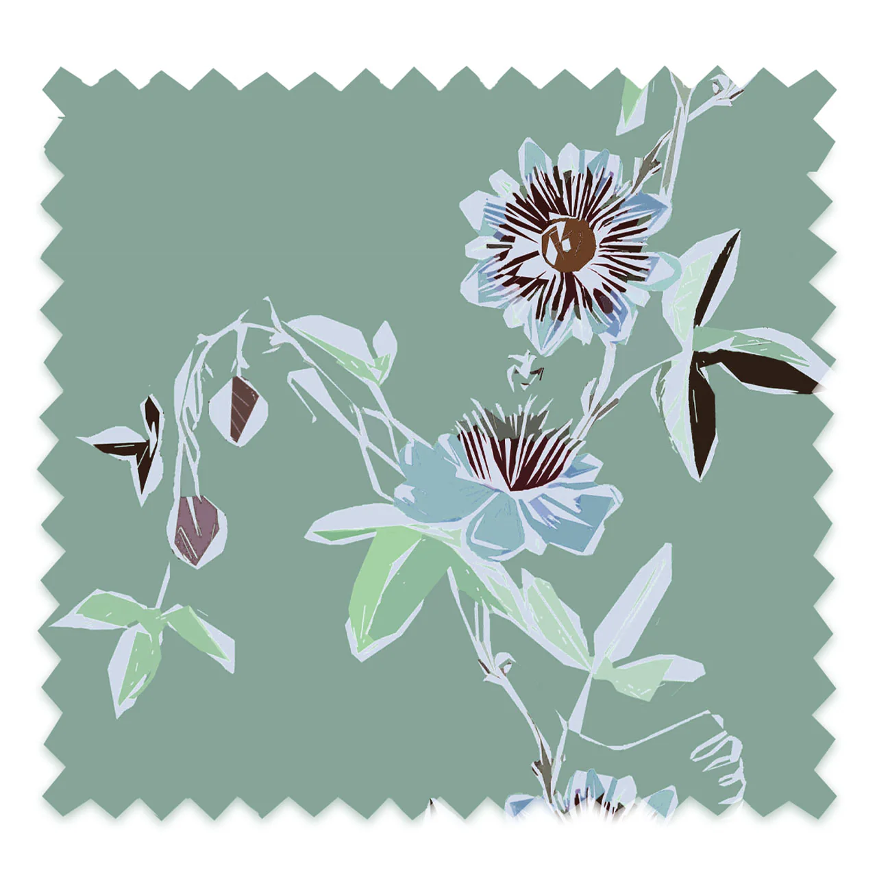 Passion Flower Pistachio Velvet Fabric - Image 2