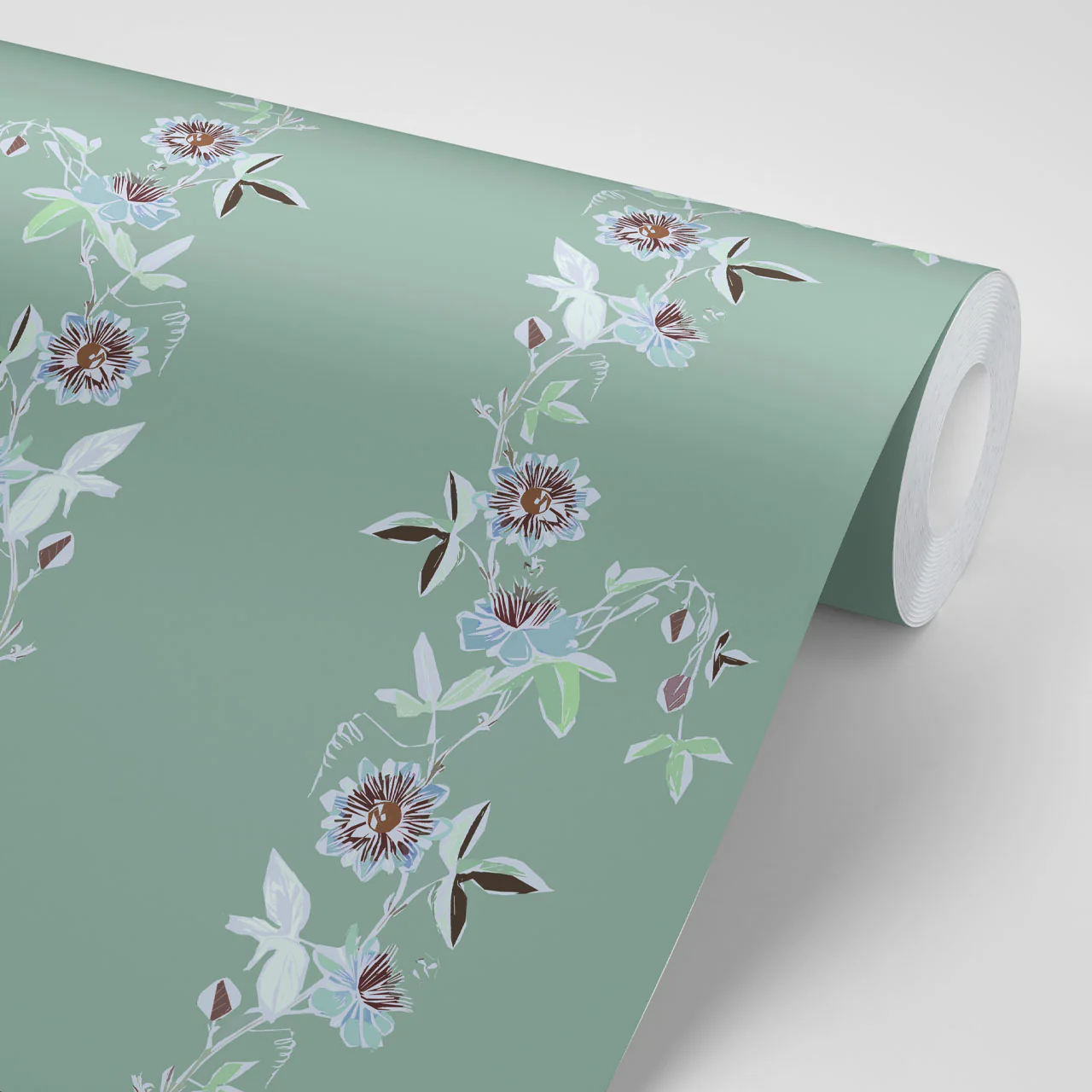 Passion Flower Pistachio Wallpaper Sample - Image 2