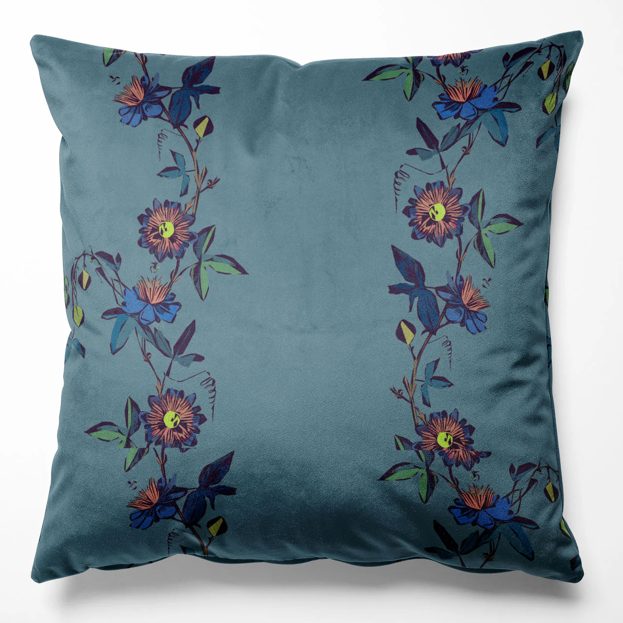 Passion Flower Steel Velvet Cushion