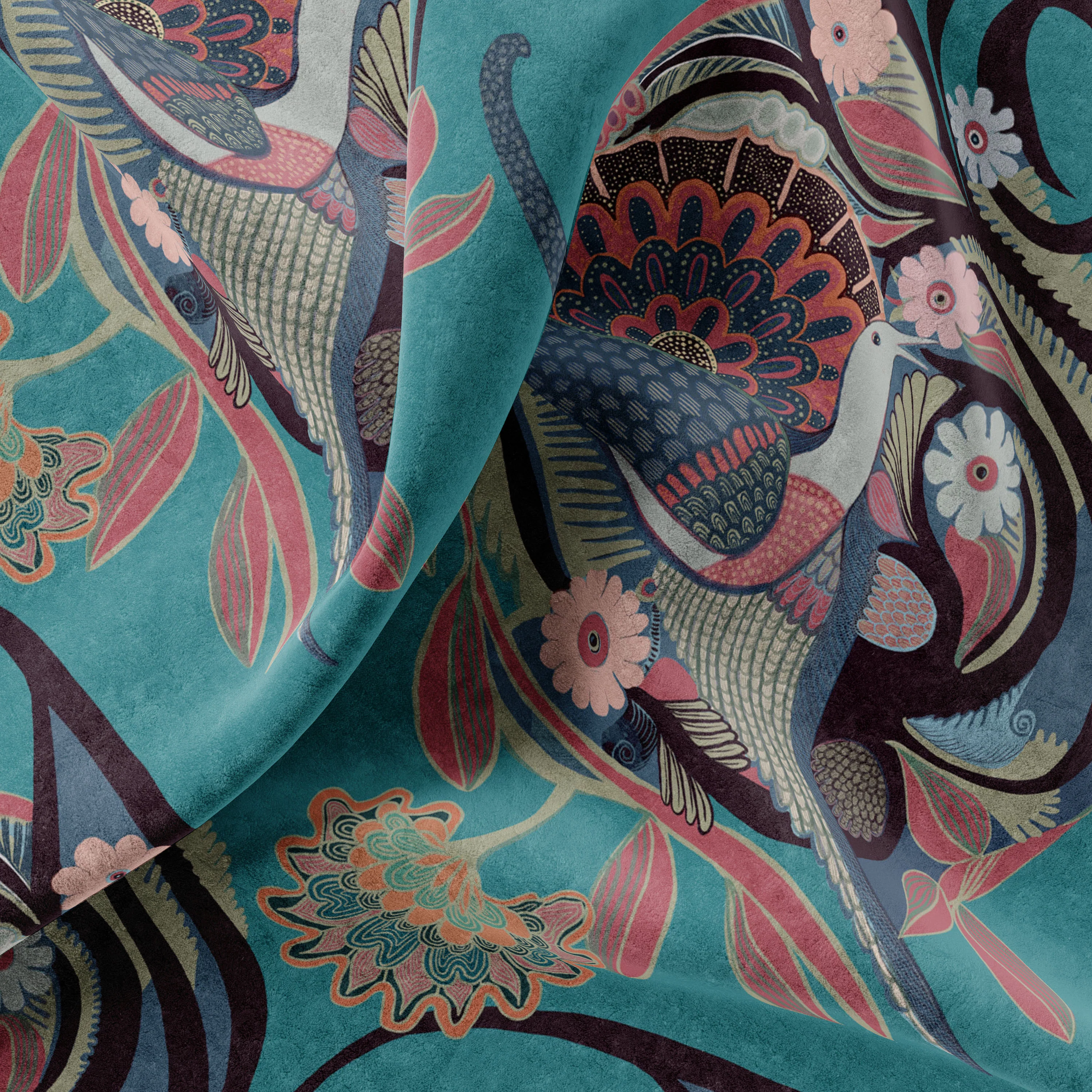 Phoenix Turquoise Velvet Fabric Sample - Image 2