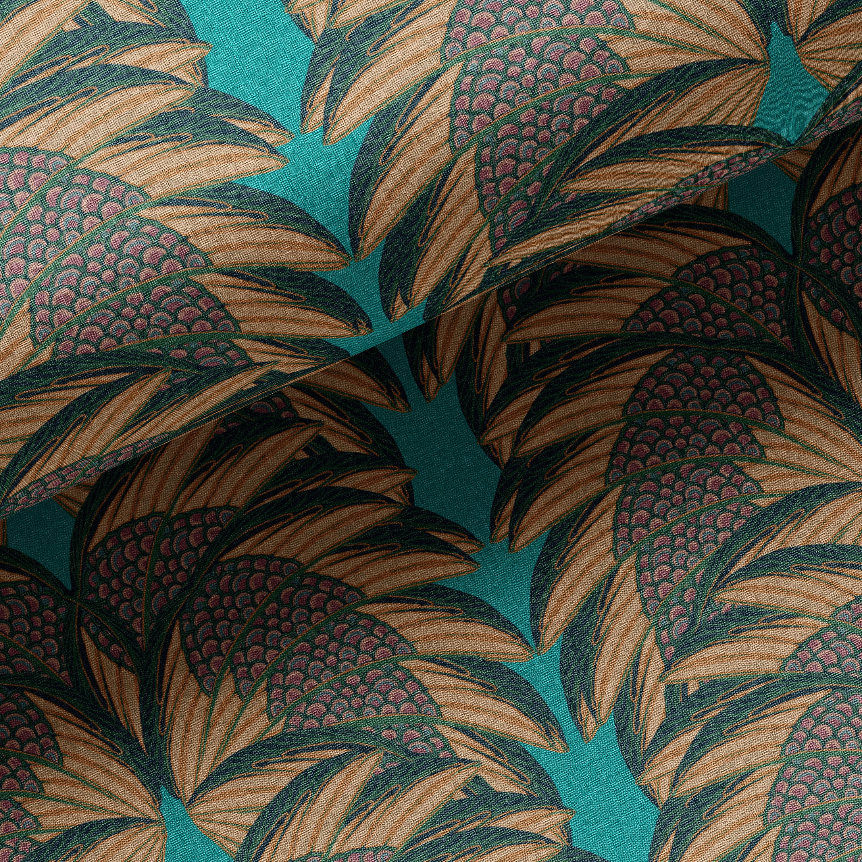 Plume Aqua Linen Fabric