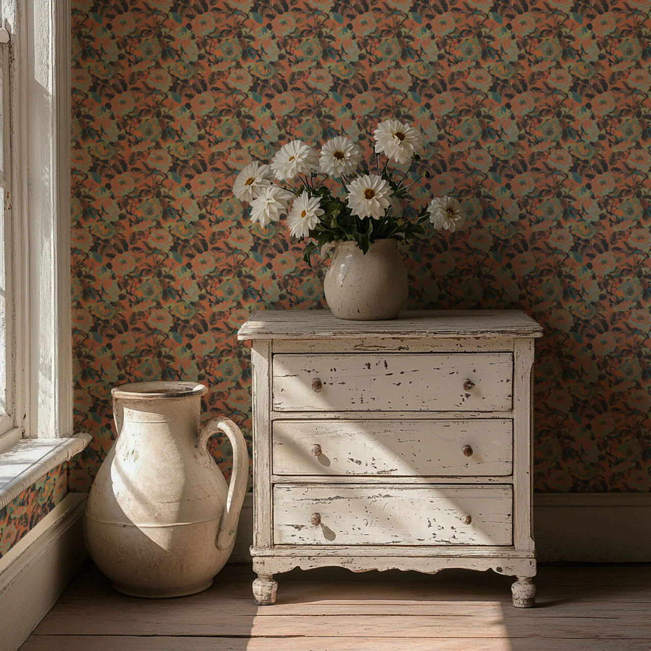 Rococo Roses Coral Wallpaper - Image 3