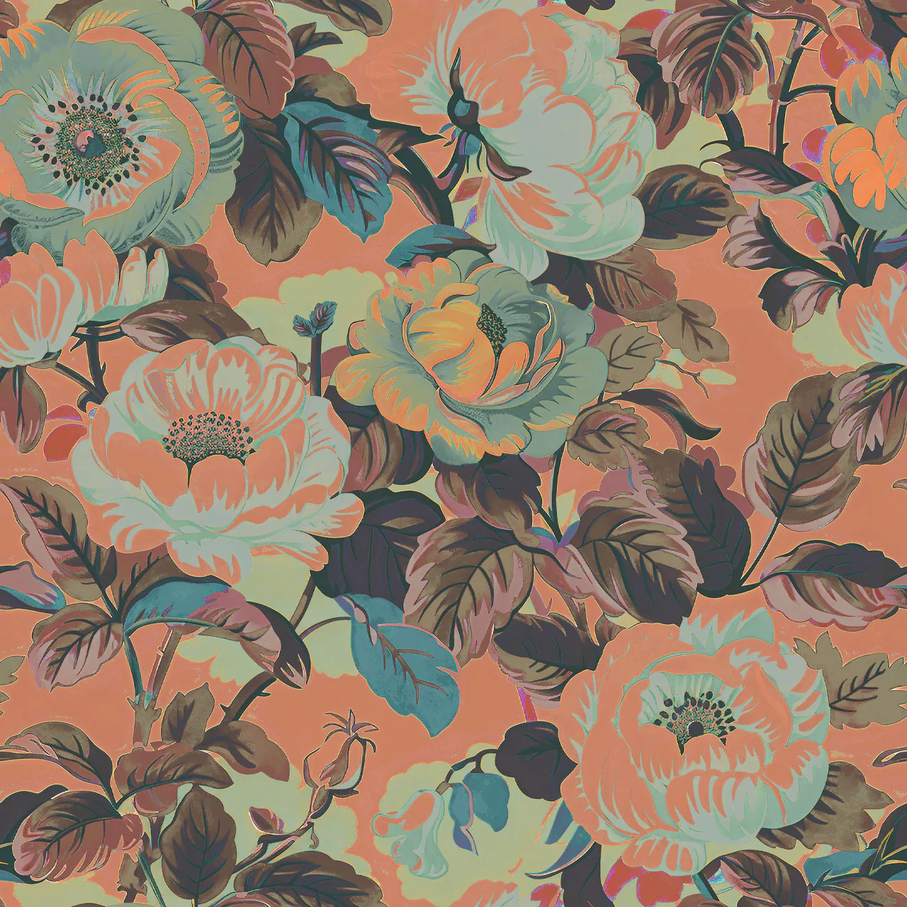 Rococo Roses Coral Wallpaper - Image 4