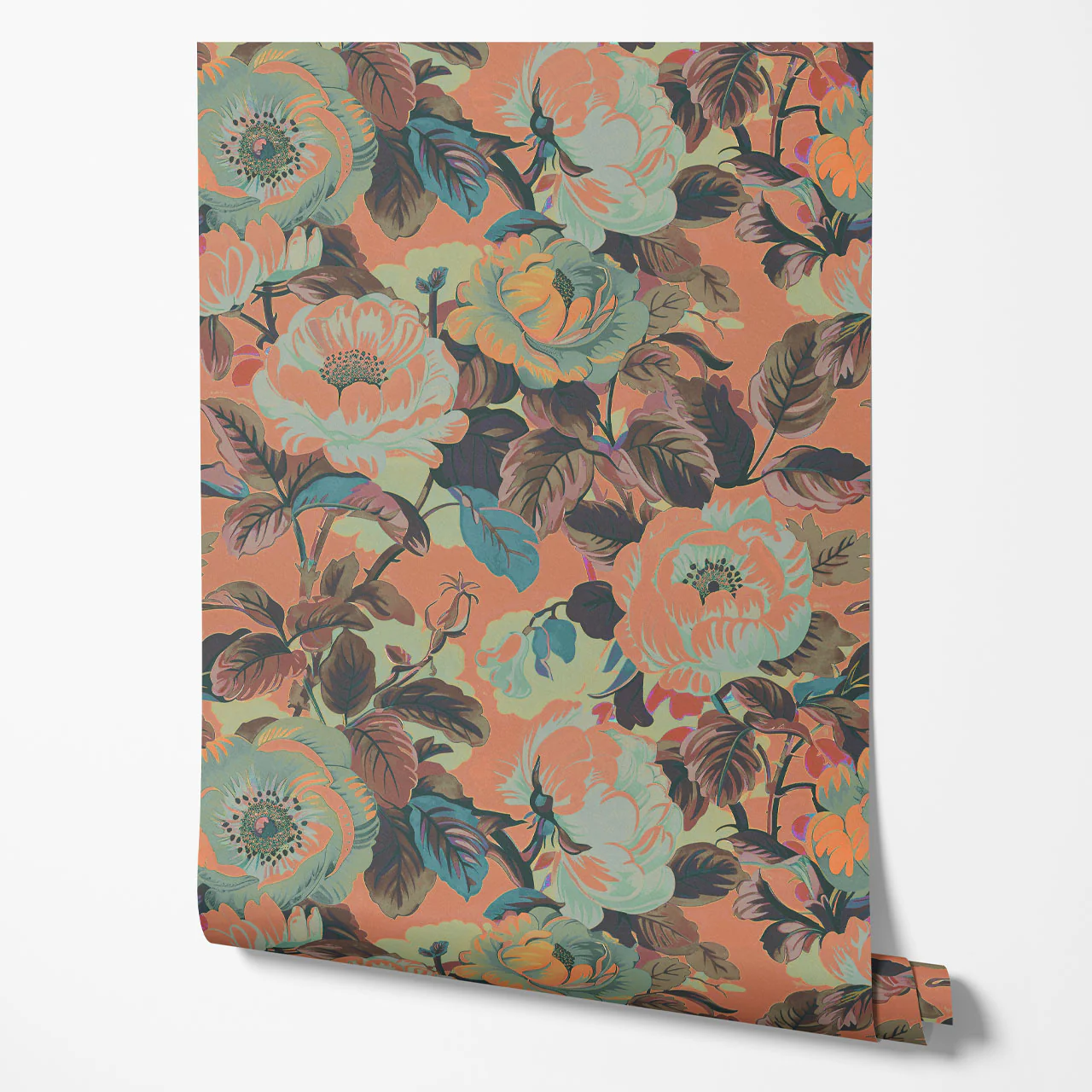 Rococo Roses Coral Wallpaper Sample - Image 2